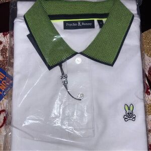 Psycho Bunny White Polo with Green Accents